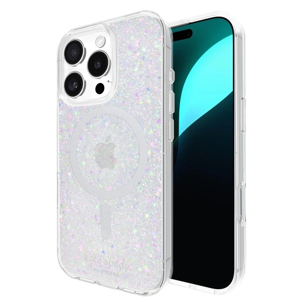 NWT Kate Spade New York iPhone 16 Pro Case MagSafe Chunky Glitter Iridescent‎